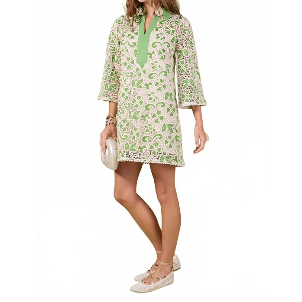 English Factory Green and Cream Floral Lace Long Sleeve Dress - Picture 4 of 6